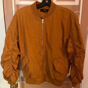 Forever21 Brown Linen Blend Bomber Jacket